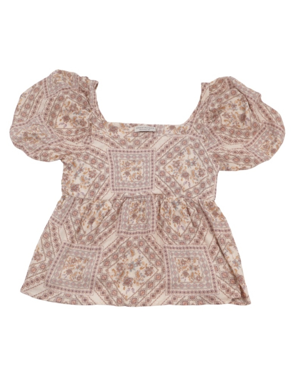 Paper Crane Boho Blouse Size L Feminine Printed Peasant Top